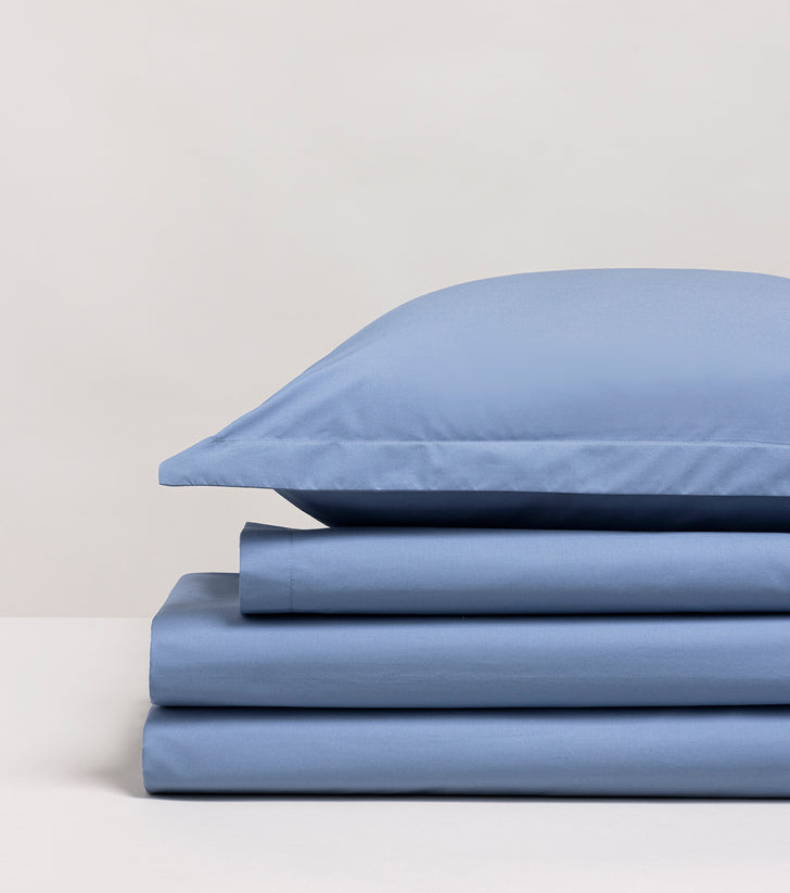 Parure de lit imprimée , bleu, percale, 260x240 cm Ilyan - Parure de lit  Pas Cher